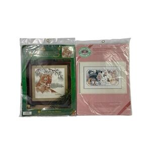 Lot Of 2 Cross-Stitch Kits "Purrfect Garden" #53522 & "Mountain Cat Puma" #5408